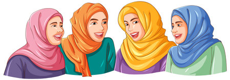 Happy muslim woman wearing hijab friends illustrationのイラスト素材
