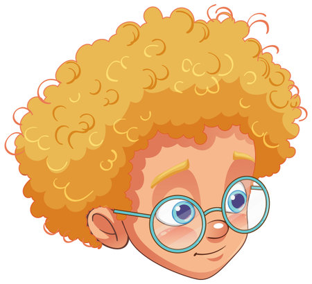 Cute curly hair boy wearing glasses head illustrationのイラスト素材