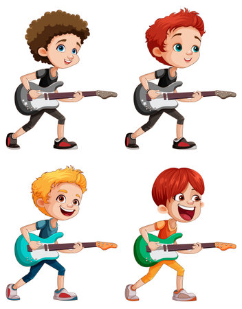 Set of rock bass musician cartoon character illustrationのイラスト素材