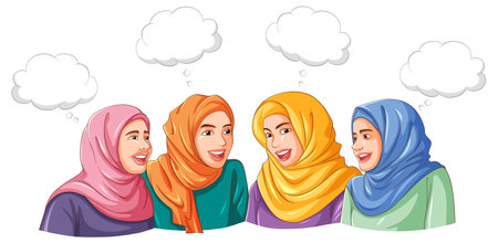 Group of Muslim female talking with blank speech bubble illustrationのイラスト素材