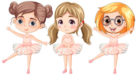 Set of cute ballet dancer cartoon character illustrationのイラスト素材