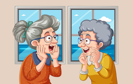 Cute elderly people talking illustrationのイラスト素材