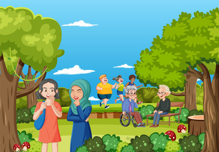 People at the park doing different activities illustrationのイラスト素材