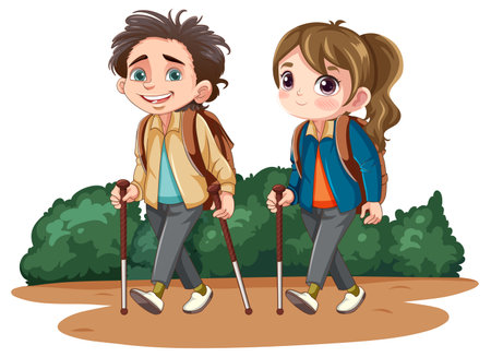 Couple hiking in nature park isolated illustrationのイラスト素材