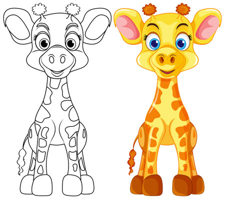 Coloring Page Outline of Cute Giraffe illustrationのイラスト素材