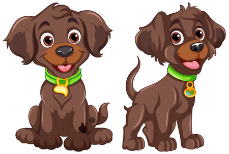 Adorable Dog in Sitting and Standing Poses illustrationのイラスト素材