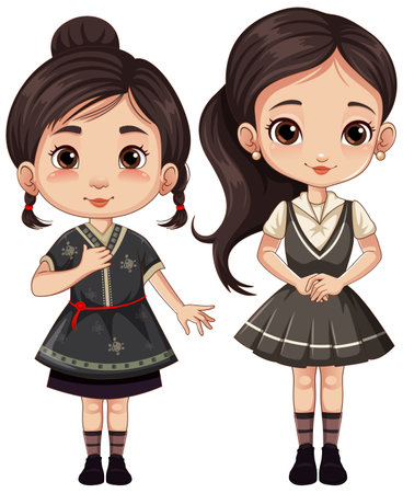 Cute female student cartoon character illustrationのイラスト素材