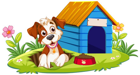 Playful Dog with Dog House illustrationのイラスト素材
