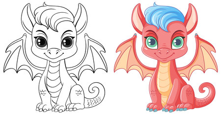 Coloring Page Outline of Cute Dragon illustrationのイラスト素材
