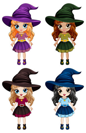 Cartoon witch wearing a big hat illustrationのイラスト素材