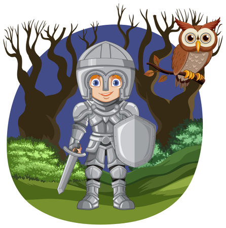 Knight with Owl at Night illustrationのイラスト素材