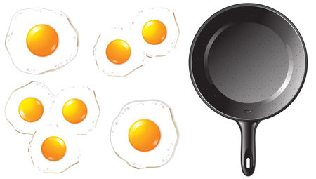 Fried eggs in the pan illustrationのイラスト素材