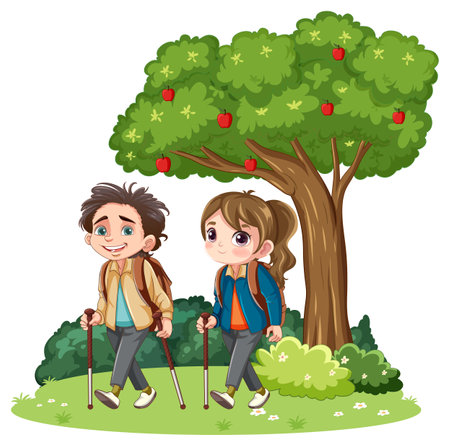 Couple hiking in nature park isolated illustrationのイラスト素材