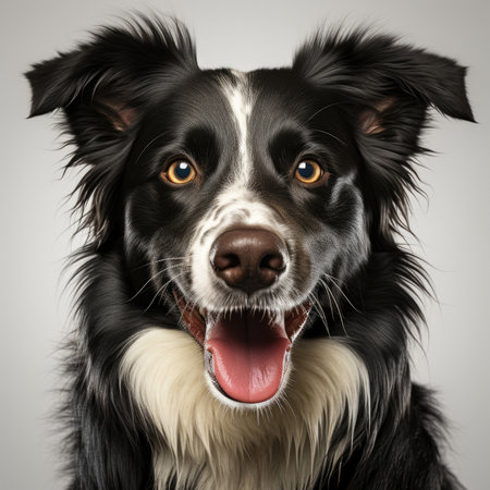A Border Collie (Canis lupus familiaris) with dichromatic eyes in a fetching pose.の素材