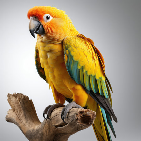 A vibrant Sun Conure (Aratinga solstitialis) showcasing its bright plumage.の素材