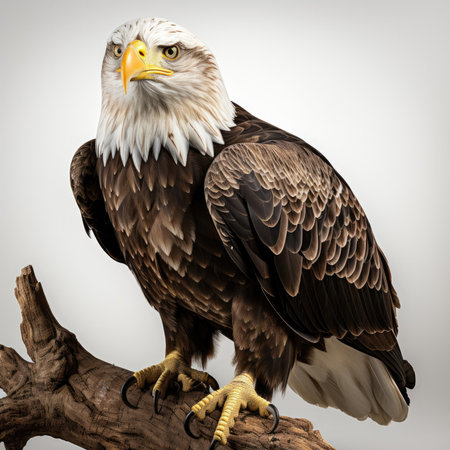 A majestic bald eagle perched on a tree branch, displaying its intense gaze.の素材