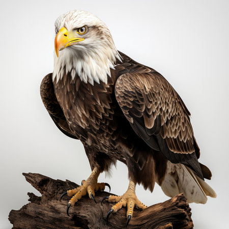 A majestic bald eagle perched on a tree branch, displaying its intense gaze.の素材