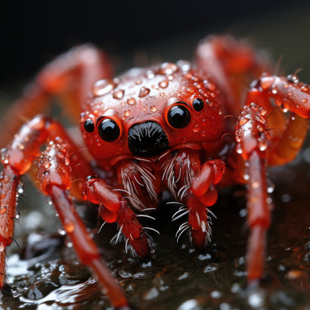 A macro look at a spider in its web, waiting patiently for its next meal to fly into its trap.の素材
