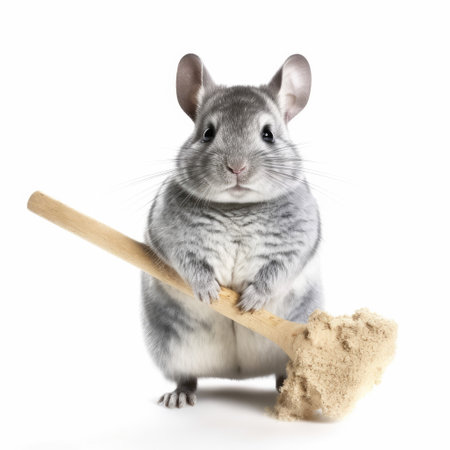A Chinchilla (Chinchilla) as a miner, holding a toy pickaxe.の素材