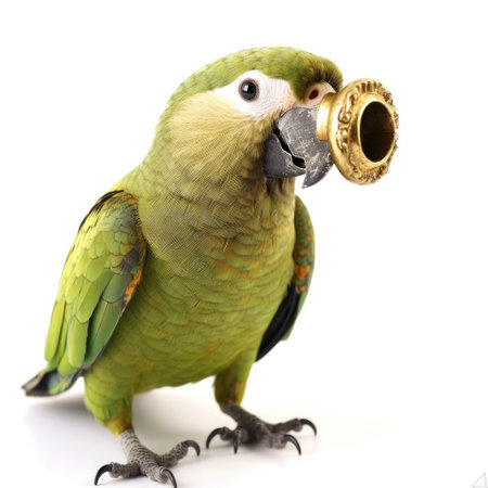 A Parrot (Psittaciformes) as a sailor, looking through a miniature spyglass.の素材