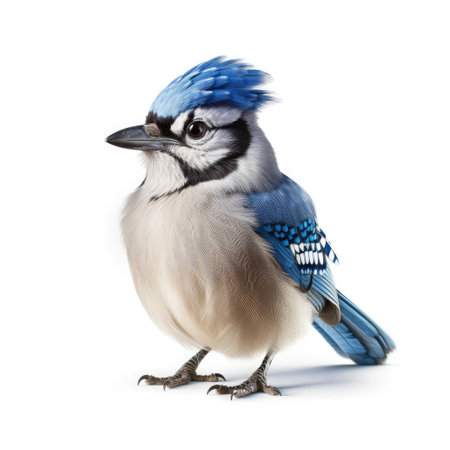 A Blue Jay (Cyanocitta cristata) wearing a baseball player's uniform and cap.の素材