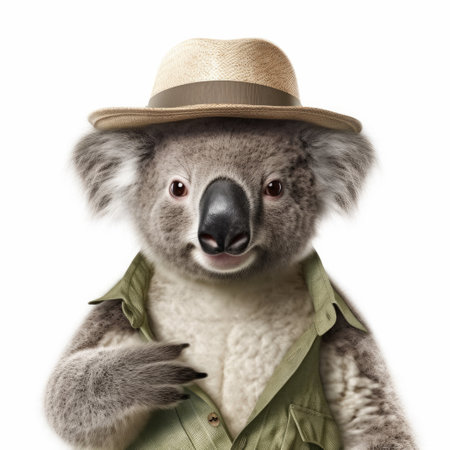 A Koala (Phascolarctos cinereus) with an Australian bush hat.の素材