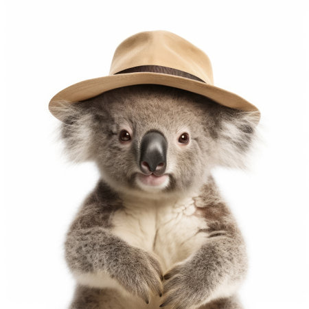 A Koala (Phascolarctos cinereus) with an Australian bush hat.の素材
