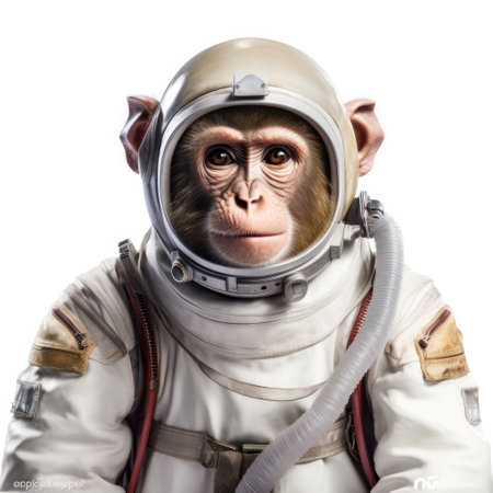 A Macaque Monkey (Macaca) in a NASA astronaut suit.の素材