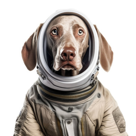 A Weimaraner (Canis lupus familiaris) in a spacesuit.の素材