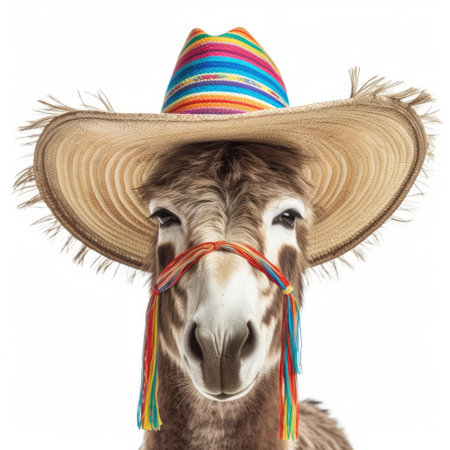 A Donkey (Equus africanus asinus) wearing a sombrero and serape.の素材