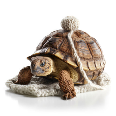 A Tortoise (Testudinidae) with a knitted shell cozy.の素材