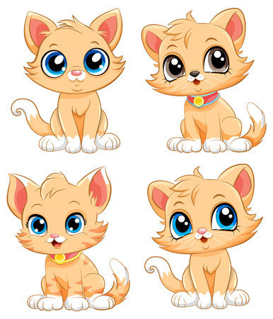 Cute Kittens Cartoon Characters Collection illustrationのイラスト素材