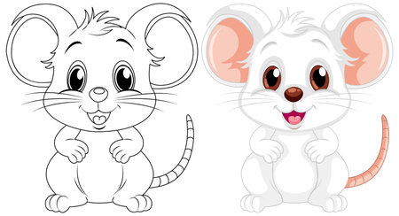 Coloring cute rat cartoon and its colour illustrationのイラスト素材