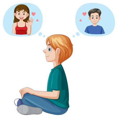 Male teen thinking of other male and female love illustrationのイラスト素材