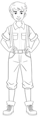 A cartoon illustration of a man wearing suspenders outlined in vector artのイラスト素材