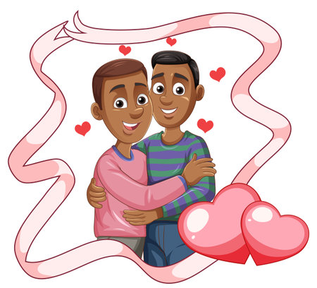 Male couple Valentine day sign illustrationのイラスト素材