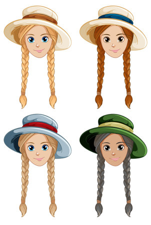 A cartoon illustration of a woman wearing a hat and sporting a braid hairstyleのイラスト素材