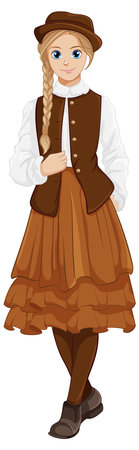 A beautiful woman wearing a classic vintage outfit is illustrated in a vector cartoon styleのイラスト素材