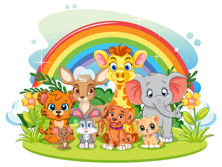 Cute Wild Animals Cartoon Character illustrationのイラスト素材