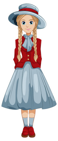 A beautiful woman wearing a classic vintage outfit in a vector cartoon illustration styleのイラスト素材