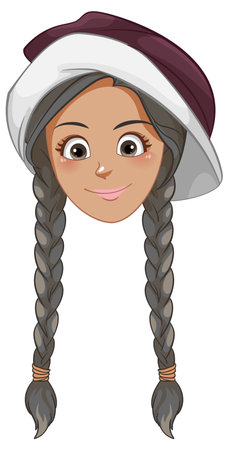 Illustration of a Caucasian woman wearing braids and a hatのイラスト素材