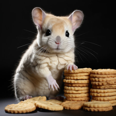 A charming chinchilla with soft fur nibbles on treats.の素材
