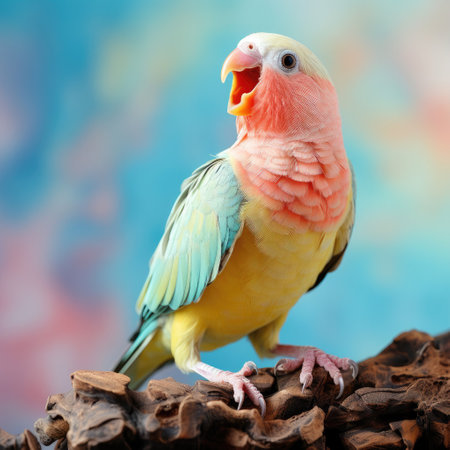 A small, lively parakeet brings joy and sociability.の素材
