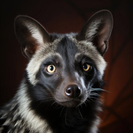 A secretive and stealthy African civet lurking against a shadowy pastel backdrop.の素材