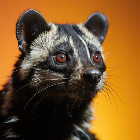 A secretive and stealthy African civet lurking against a shadowy pastel backdrop.の素材
