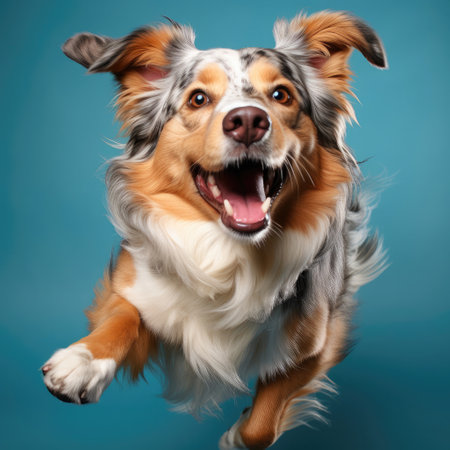 A spirited Australian Shepherd showcases energy and agility.の素材