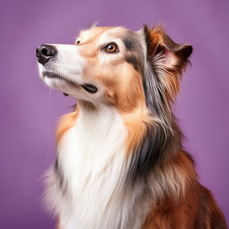 A noble Collie radiating intelligence and understanding in a studio.の素材