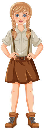 A vector cartoon illustration of a woman wearing a suspenders outfitのイラスト素材