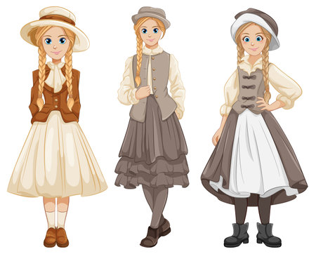 Vector illustration of a woman in a Victorian vintage dressのイラスト素材