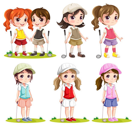 Vibrant and lively golfers depicted in a vector cartoon illustrationのイラスト素材